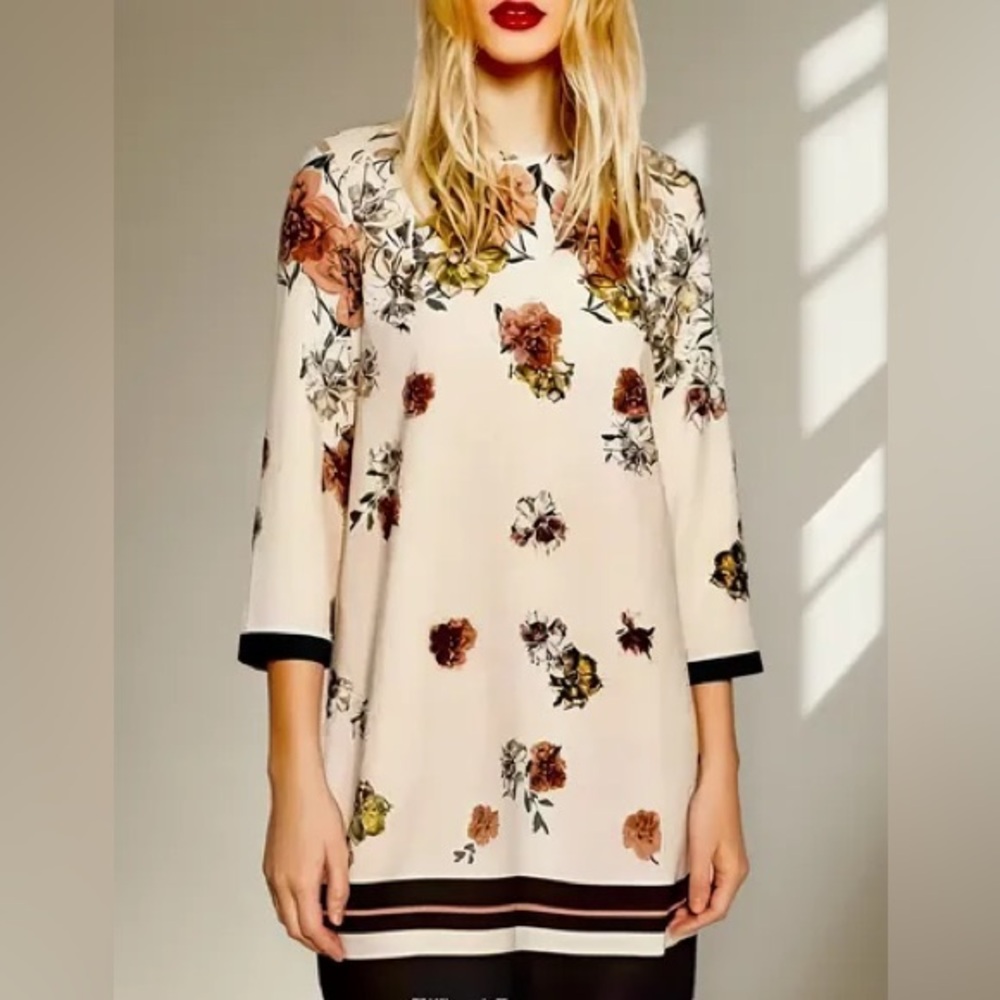 Zara Cream Floral Women's‎ Tunic Small